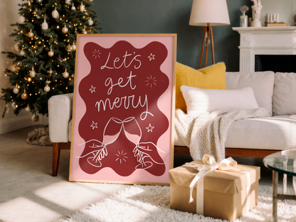 'Let's Get Merry' Red & Pink Christmas Print