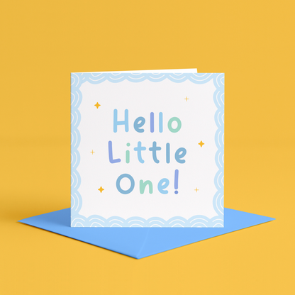 Cute baby boy card in blue, Personalized new baby boy card, Baby boy welcome card, baby boy congratulations card, Baby boy arrival card, Hello Little One Blue new baby card for boy, card for new baby boy, congratulations on your new baby boy card