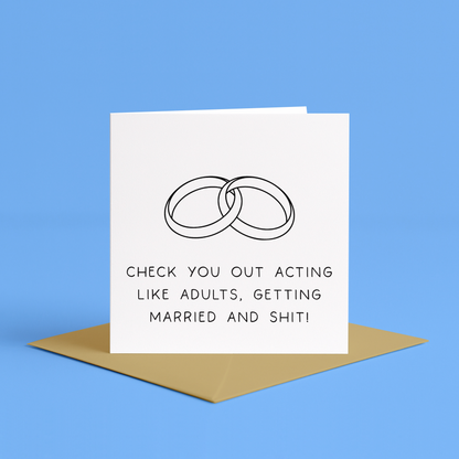 Funny engagement card, Adulting engagement card, Engagement card with humor, Check you out engagement card, Engagement card for couple, Engagement card with funny message, Getting married card, Humorous engagement card, Hilarious engagement card, Quirky engagement card, Playful engagement card, funny engagement card, Modern engagement card, Engagement card with sass, Funny engagement announcement card, Edgy engagement card, Engagement card with cheeky message