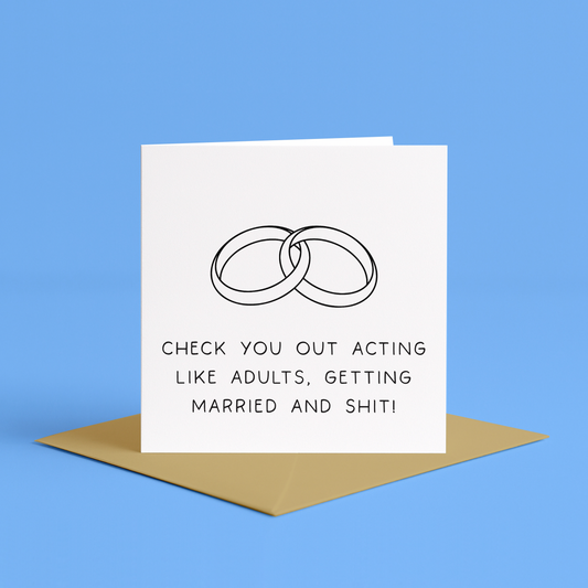 Funny engagement card, Adulting engagement card, Engagement card with humor, Check you out engagement card, Engagement card for couple, Engagement card with funny message, Getting married card, Humorous engagement card, Hilarious engagement card, Quirky engagement card, Playful engagement card, funny engagement card, Modern engagement card, Engagement card with sass, Funny engagement announcement card, Edgy engagement card, Engagement card with cheeky message