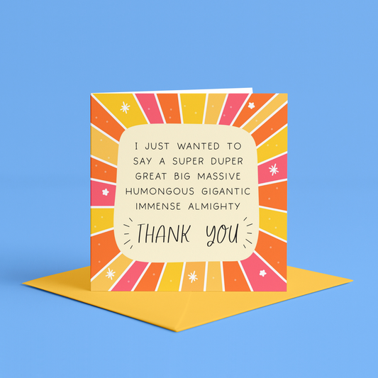 Thank you for your kindness card, I really appreciate you card, thank you so much card, Huge appreciation thank you card, Massive gratitude thank you card, Enormous appreciation card for friends, A super big thanks card, Thank you so much card for your help, Warm thank you card, colourful thank you cards, I appreciate you