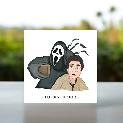 I Love You Mori funny horror themed card, Ghost face killer love card, Horror movie themed romantic card, Funny slasher themed greeting card, Romantic card for horror game fans, DBD killer card, DBD survivor stickers, cute dead by daylight card