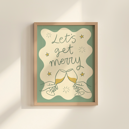 'Let's Get Merry' Sage & Cream Christmas Print