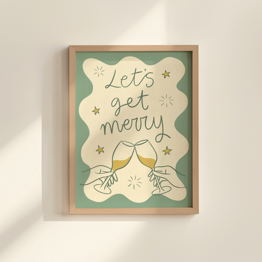 'Let's Get Merry' Sage & Cream Christmas Print