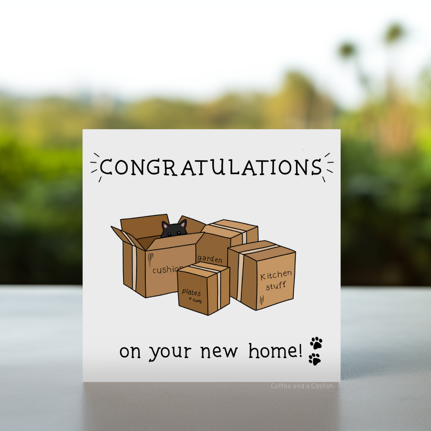 Cat new home card | Funny new home card, funny card for cat lovers, cat mum new home card, cat dad new home card, black cat moving card, black cat new home card, funny moving in card, funny new home card, congratulations new home card with cat