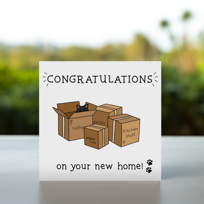 Cat new home card | Funny new home card, funny card for cat lovers, cat mum new home card, cat dad new home card, black cat moving card, black cat new home card, funny moving in card, funny new home card, congratulations new home card with cat
