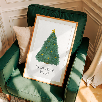 Personalised Christmas Tree Print With House Number Wall Art | Personalised Christmas House Print Watercolour Xmas Tree Wall Art, Customised, Personalised Christmas Print, Christmas Tree Wall Art, House number prints. Holiday Decor, Winter Decoration Sign, Seasonal home decor, Personalised Christmas House Number Print, Christmas Tree Wall Art, Holiday Decor, Christmas Print, Winter Decoration Sign, Personalised Christmas Tree Print, Festive Family Name Wall Art