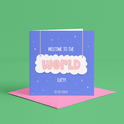 Cute personalised new baby card girl, new baby girl cards, welcome to the world baby girl card, welcome to the world baby card, congratulations on your daughter cards, personalised new baby cards, personalised card for new parents, personalised baby, Congratulations on your baby girl card, new baby girl card, card for new parents, congratulations on your new daughter welcome to the world card girl, personalised new baby card girl, personalised congratulations on your baby girl card with name