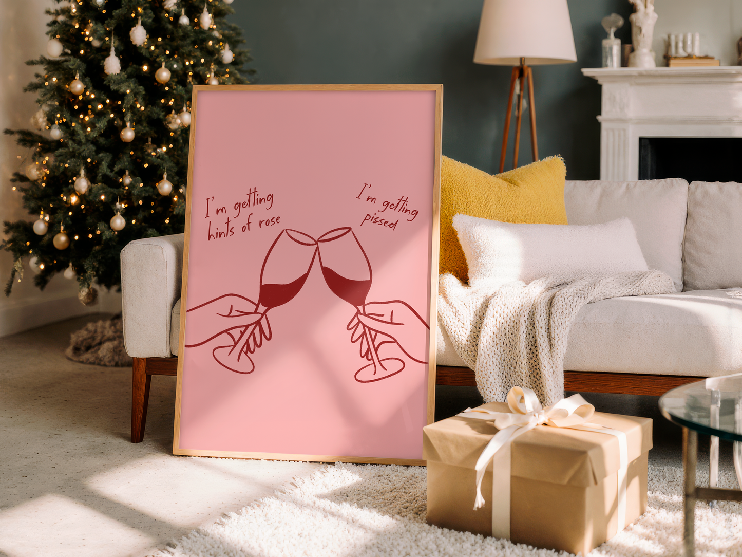 'Getting Pissed' Pink & Red Christmas Print