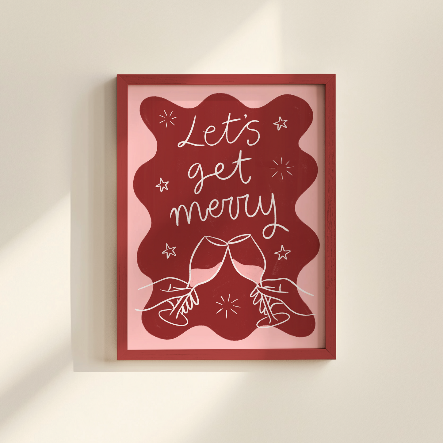 'Let's Get Merry' Red & Pink Christmas Print