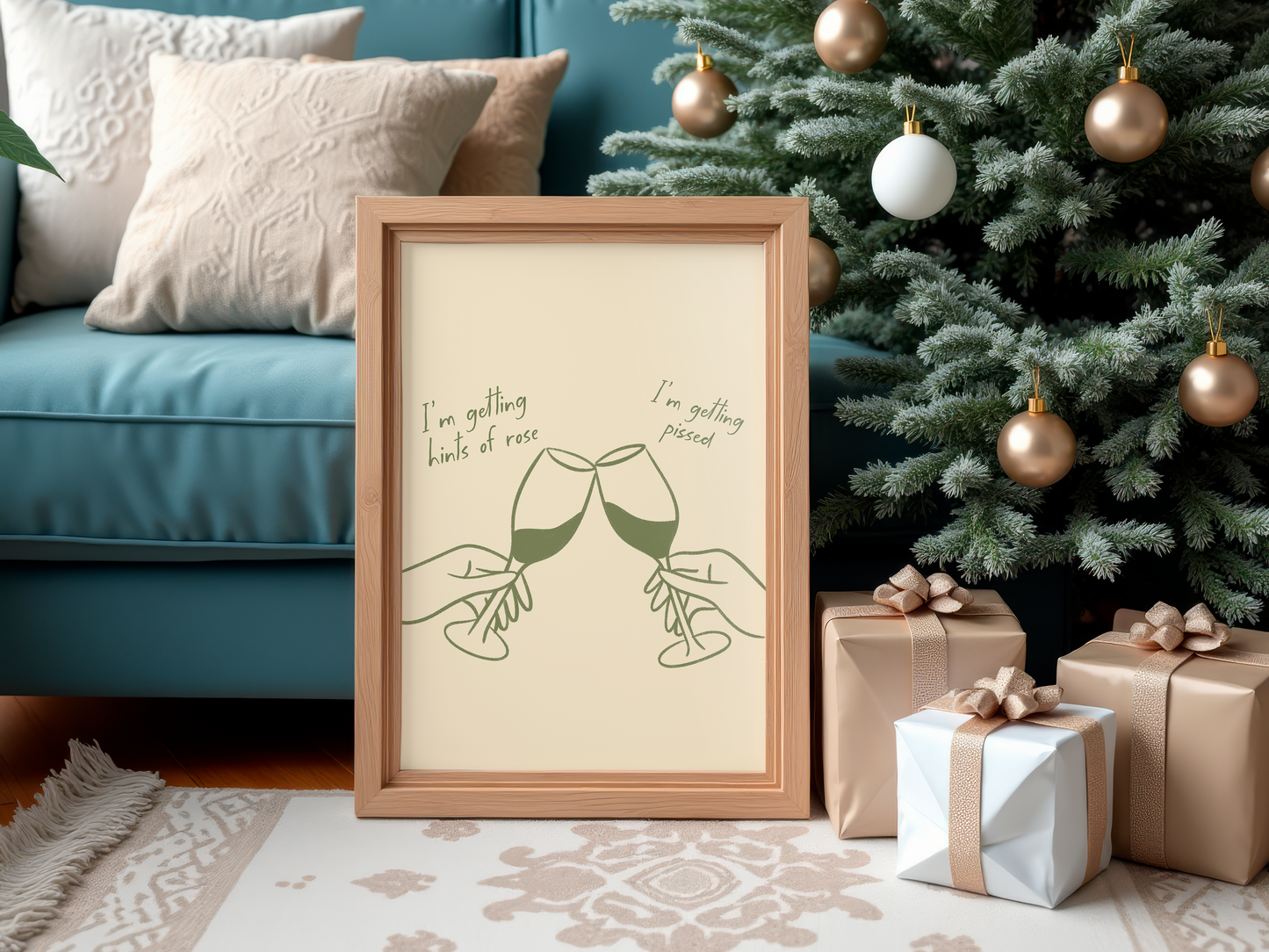 'Getting Pissed' Sage & Green Christmas Print