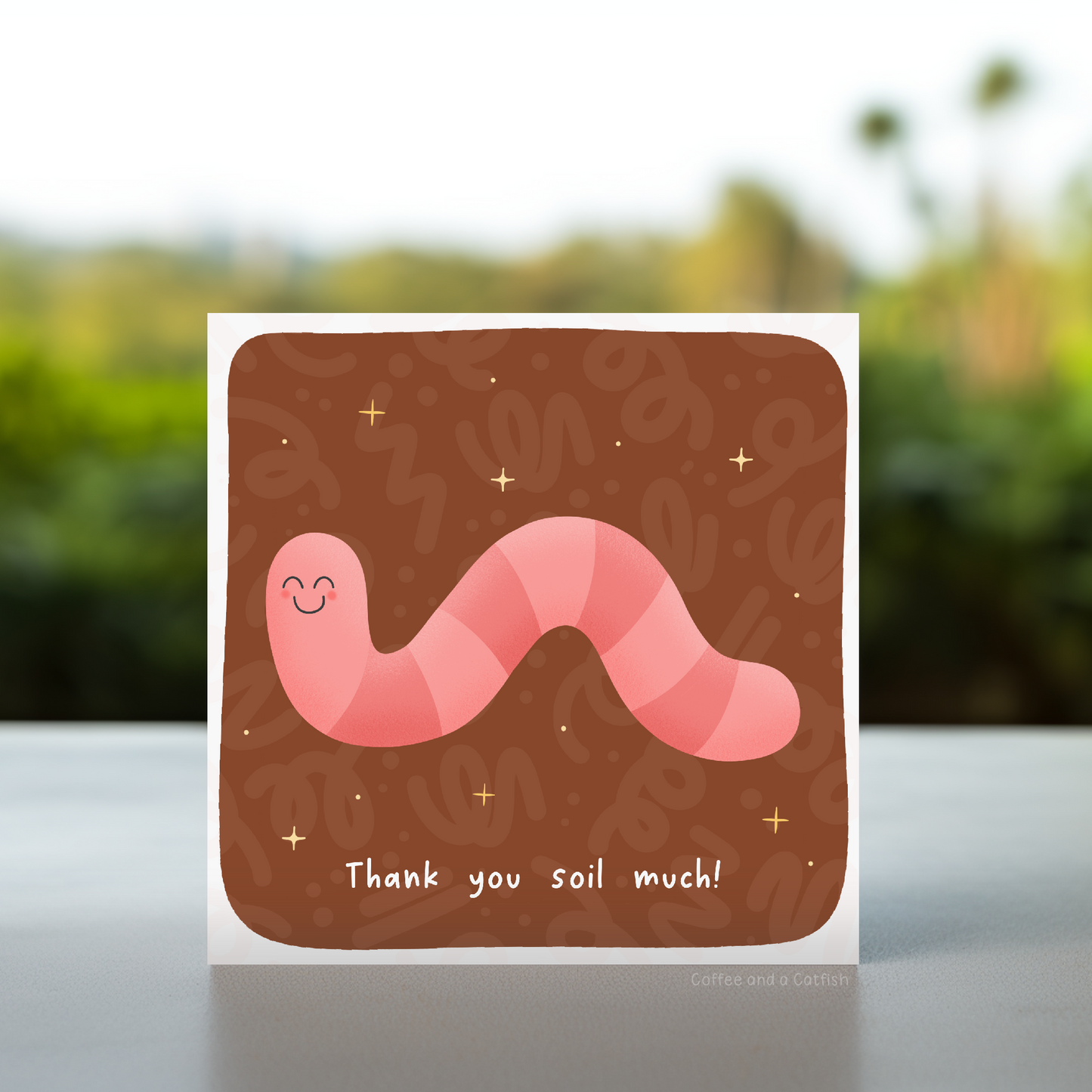 Kawaii thank you cards, kawaii illustrated thank you card, worm thank you card, thank you card for gardener, thank you for helping me garden card, thank you green finger card, thank you soil much card, funny thank you card for gardening help