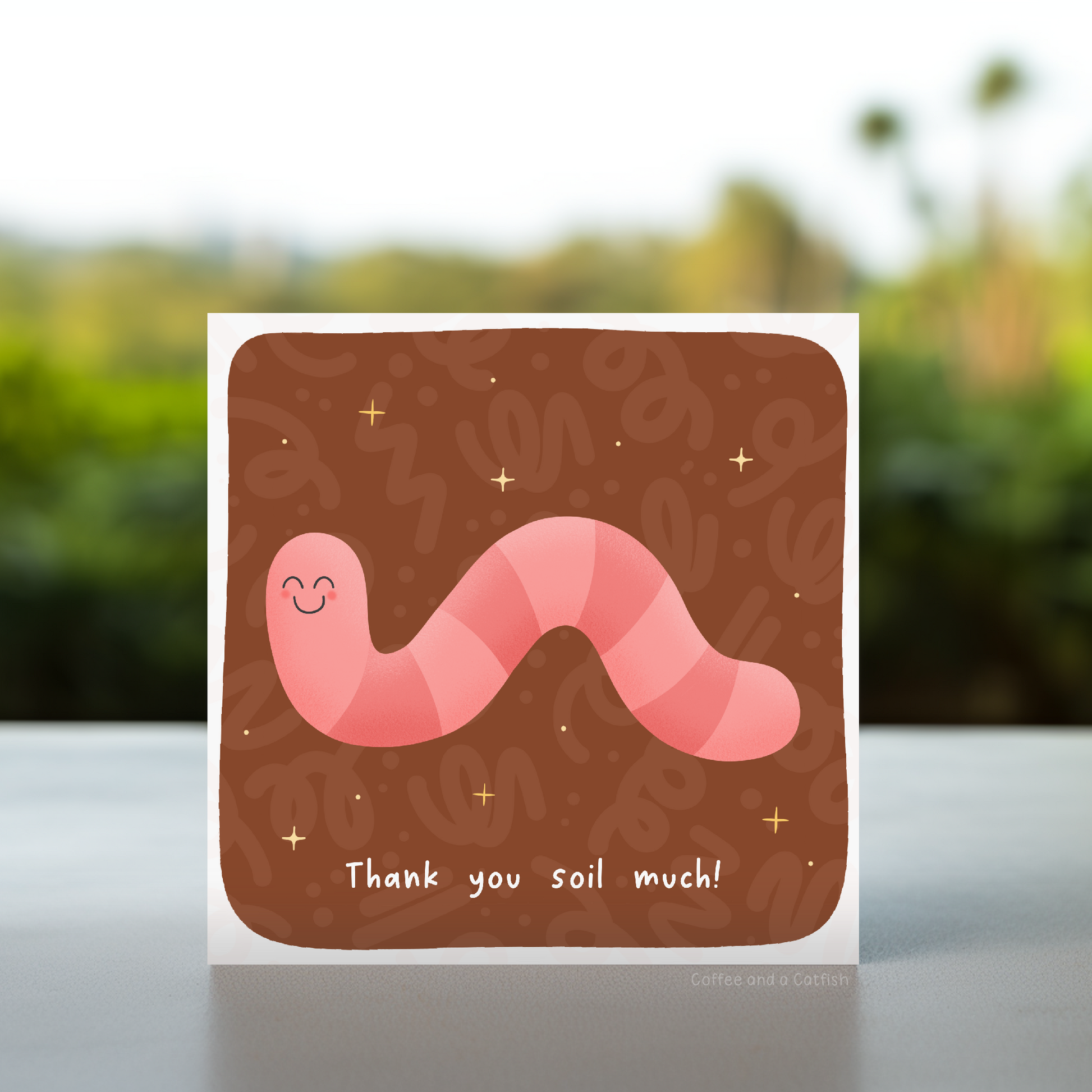 Kawaii thank you cards, kawaii illustrated thank you card, worm thank you card, thank you card for gardener, thank you for helping me garden card, thank you green finger card, thank you soil much card, funny thank you card for gardening help