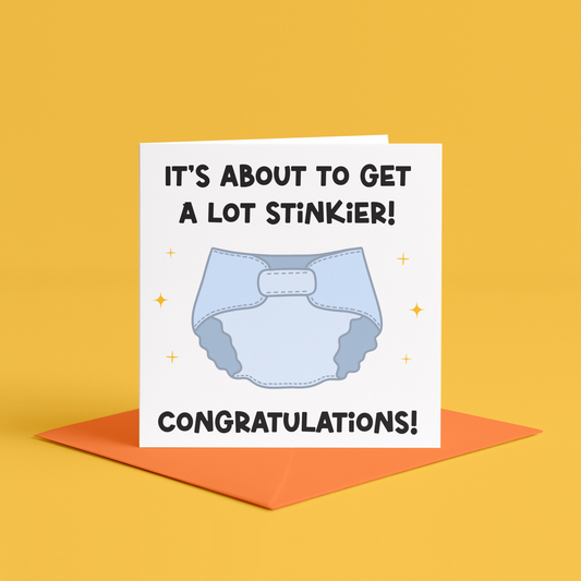 Expectant parents joke card, Funny baby shower greeting, Stinky nappy card, Humorous card for new parents, Baby humor card, Expecting baby card, Funny card for new moms and dads, Diaper joke greeting card, funny parent to be card, funny baby card, Funny diaper card, Pregnancy humor card, Baby on the way card, funny congratulations on your pregnancy card, congratulations on your new baby card, funny new baby card, funny card for parents to be, funny pregnancy cards, funny baby shower cards