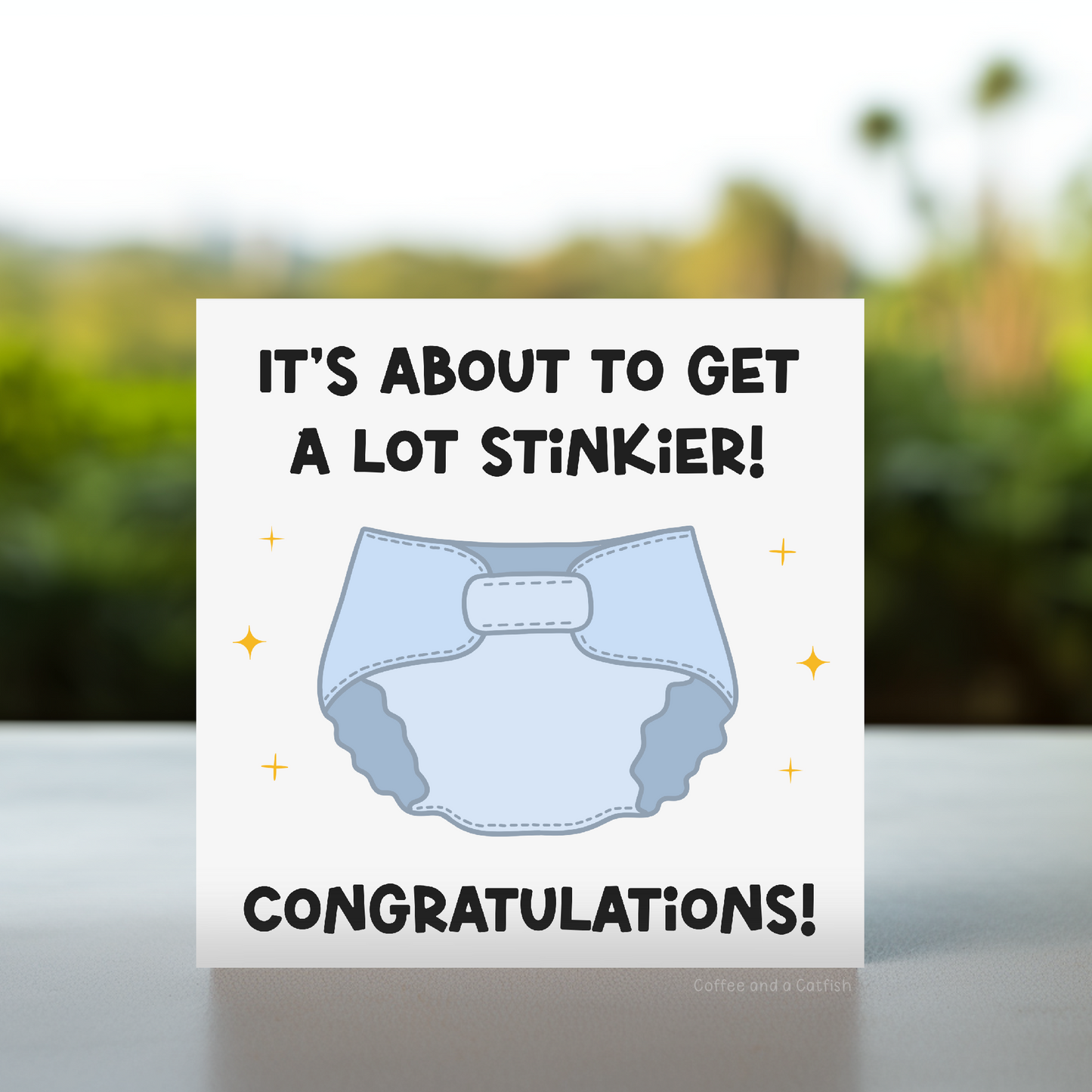 Funny card for expectant parents, Its about to get stinky card, New baby humor card, Expecting parents funny card, Baby shower card with humor, Nappy themed funny card, Pregnancy announcement card, Expectant parents greeting card, Hilarious baby card