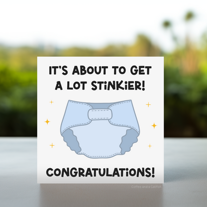 Funny card for expectant parents, Its about to get stinky card, New baby humor card, Expecting parents funny card, Baby shower card with humor, Nappy themed funny card, Pregnancy announcement card, Expectant parents greeting card, Hilarious baby card