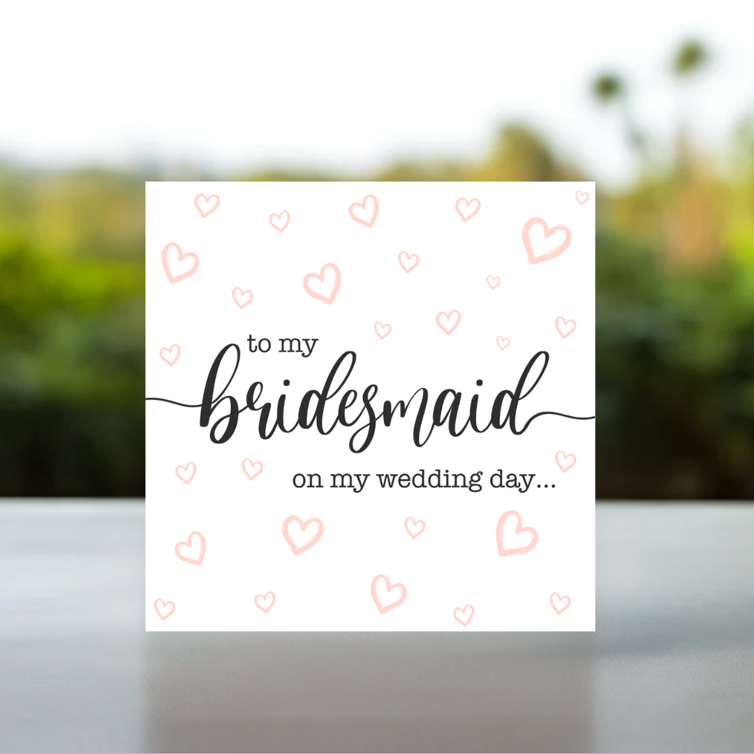 Personalised bridesmaid wedding day card - card for bridesmaid - to my bridesmaid on my wedding day card - 6x6 White Hammered Card, Bridesmaid Thank You Card | Personalised 'On My Wedding Day' Gift, Personalised Bridesmaid Thank You Card: Elegant Wedding Day Stationery