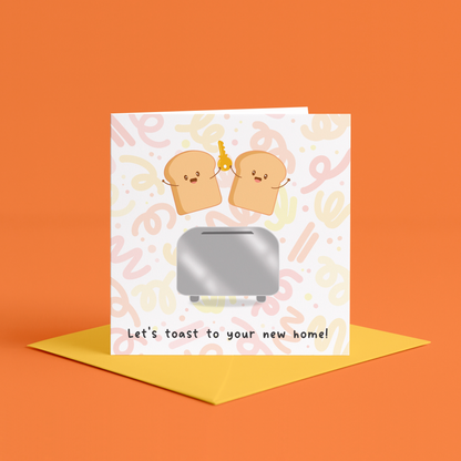 New home card, cute new home card, kawaii new home card, funny new home card, illustrated housewarming card, toast new home card, food themed pun card, Lets toast to your new home card, housewarming toast card, key pun card, food pun new home card, hand-drawn toast card, kawaii toast couple, cute key and toast card, toast holding key card, new house pun card, cute home illustration, kawaii house key card, adorable housewarming card, hand-illustrated pun card, cute new home cards hand illustrated