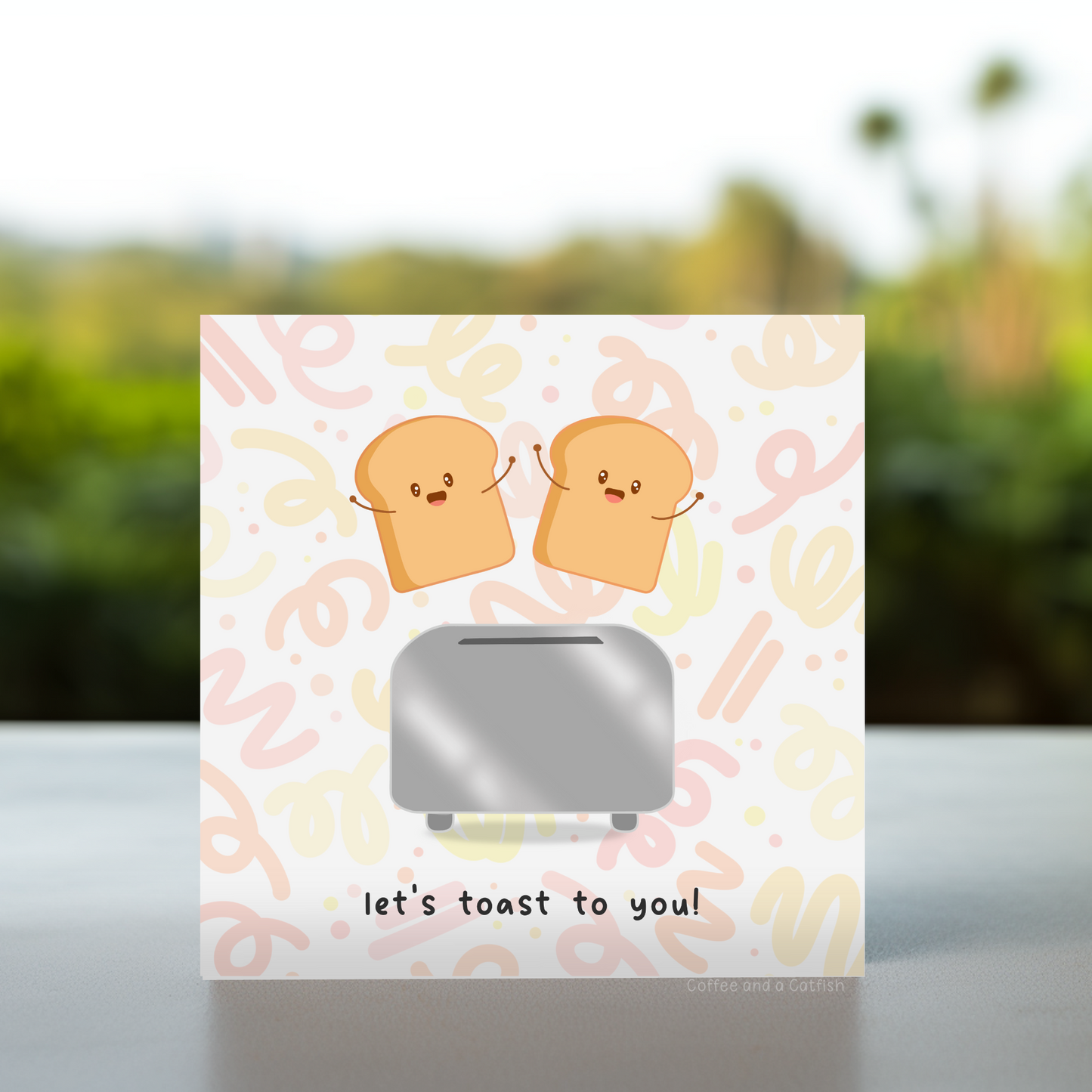 whimsical toast pun, cute generic congratulations, toast-themed gift card, kawaii toast couple, sweet punny card, toast cartoon pun, happy occasion card, all-purpose celebration card, universal congratulations card, kawaii art greeting, toast to success card, cute character card, celebration for anyone card, fun toast pun, kawaii illustration card, cute card for any milestone, happy toast celebration, cute happy toast couple, congratulations card, simple congratulations card, cute well done card