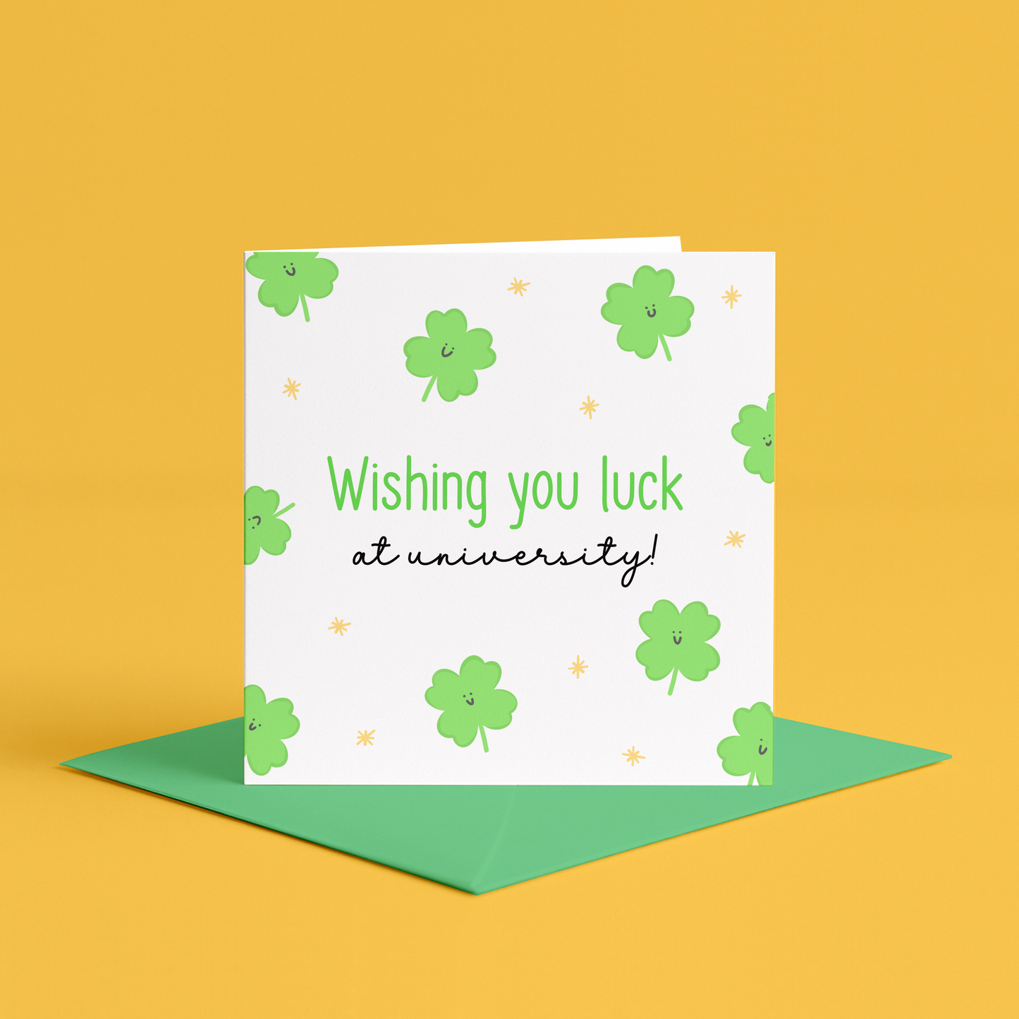 good luck at university card, university good luck card, kawaii university card, cute good luck card university, four leaf clover university card, university encouragement card, good luck college card, personalised university card, custom university good luck card, student good luck card, university freshman card, university success card, good luck exams card, good luck study card, cute clover university card, lucky charm university card, encouragement card for university students, good luck uni
