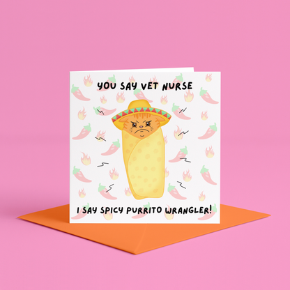 funny vet nurse card, veterinary nurse card, vet nurse gift, RVN card, registered veterinary nurse card, student vet nurse card, veterinary humor card, vet nurse appreciation card, vet nurse thank you card, animal nurse card, vet tech card, veterinary technician card, vet nurse joke card, funny veterinary card, vet clinic card, cat lover card, cat wrangler card, spicy cat wrangler card, animal lover gift, animal hospital card, veterinary graduation card, vet nurse graduation gift, vet nurse birthday card