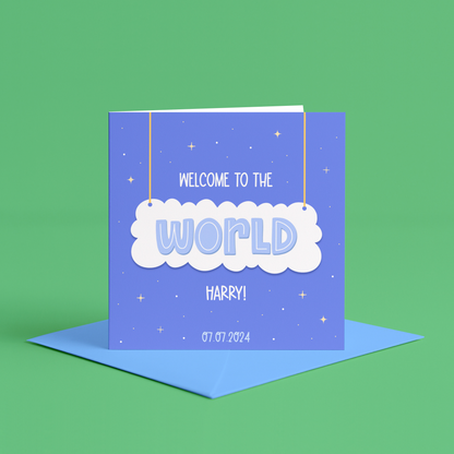 Welcome to the world card for baby boy | Personalized baby boy card, Custom baby boy card, Baby boy name card, Newborn baby boy card, Birth date baby boy card, congratulations on your baby boy card personalised, customised new baby card boy